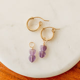 Amethyst Heart Hoop Charms
