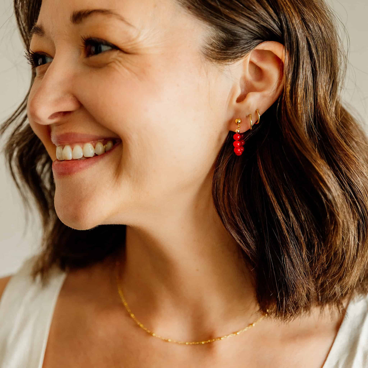 Red Coral Hoop Earrings