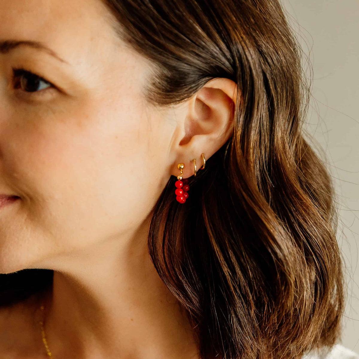 Red Coral Hoop Earrings