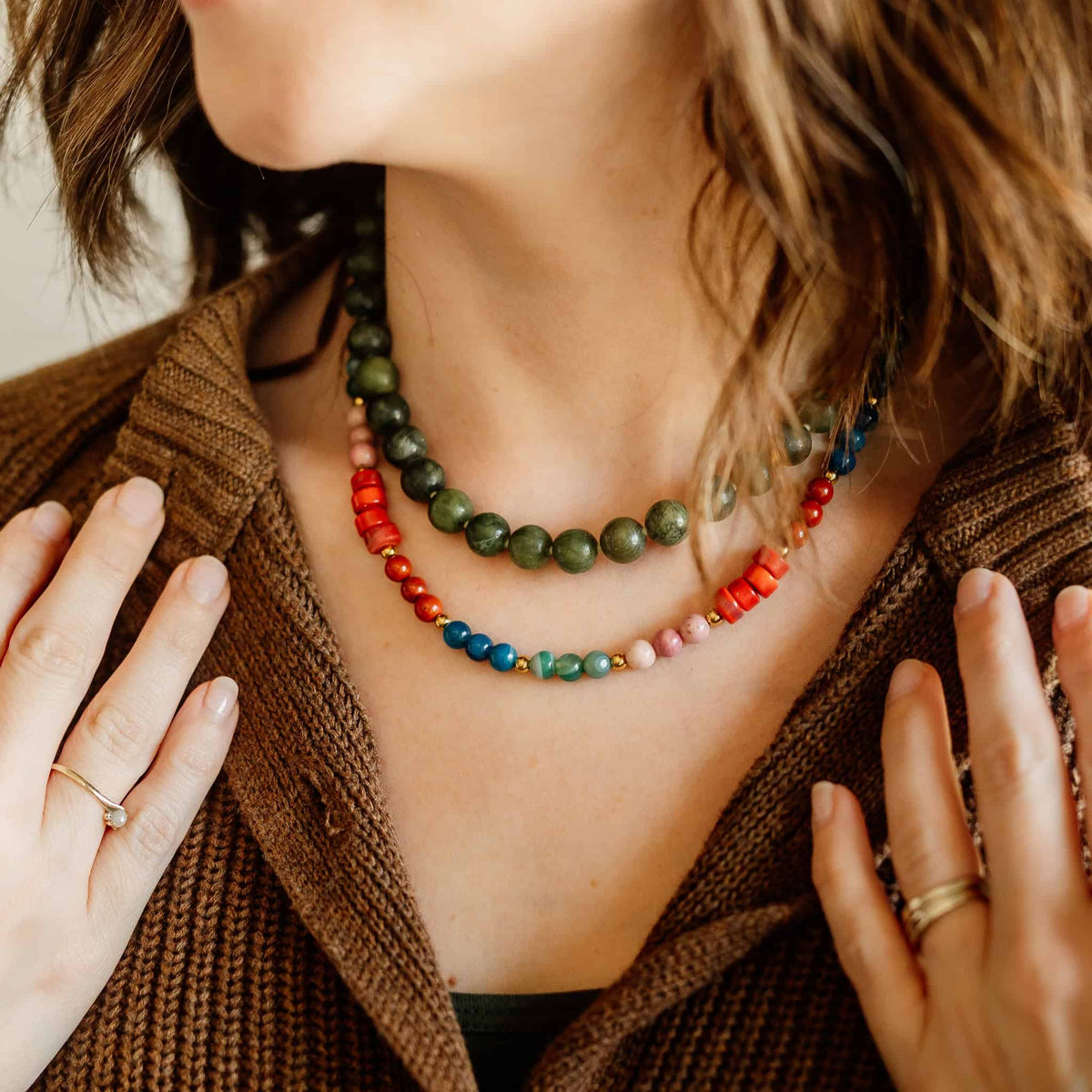 Anika Olive Beaded Necklace