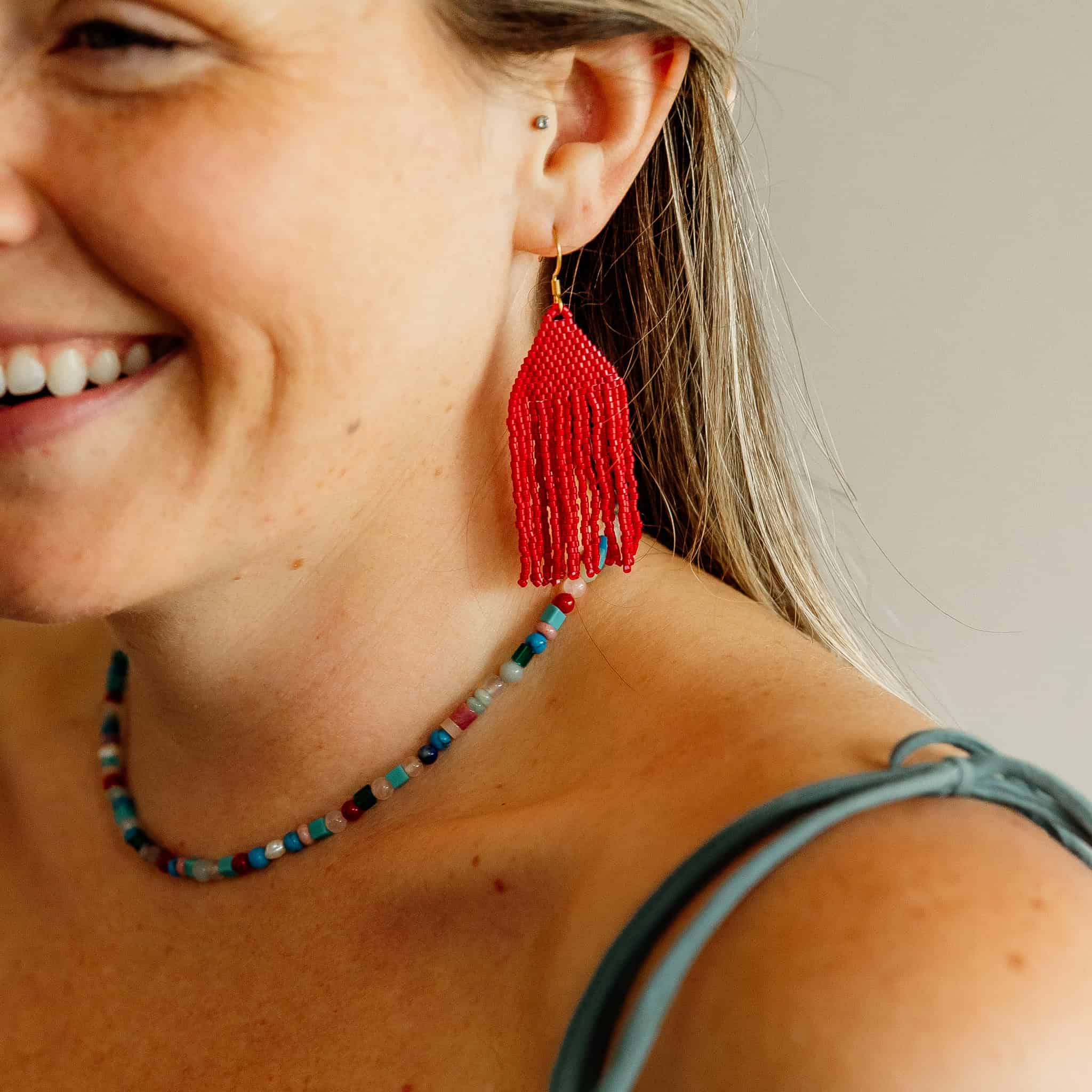 Red Serena Beaded Earrings