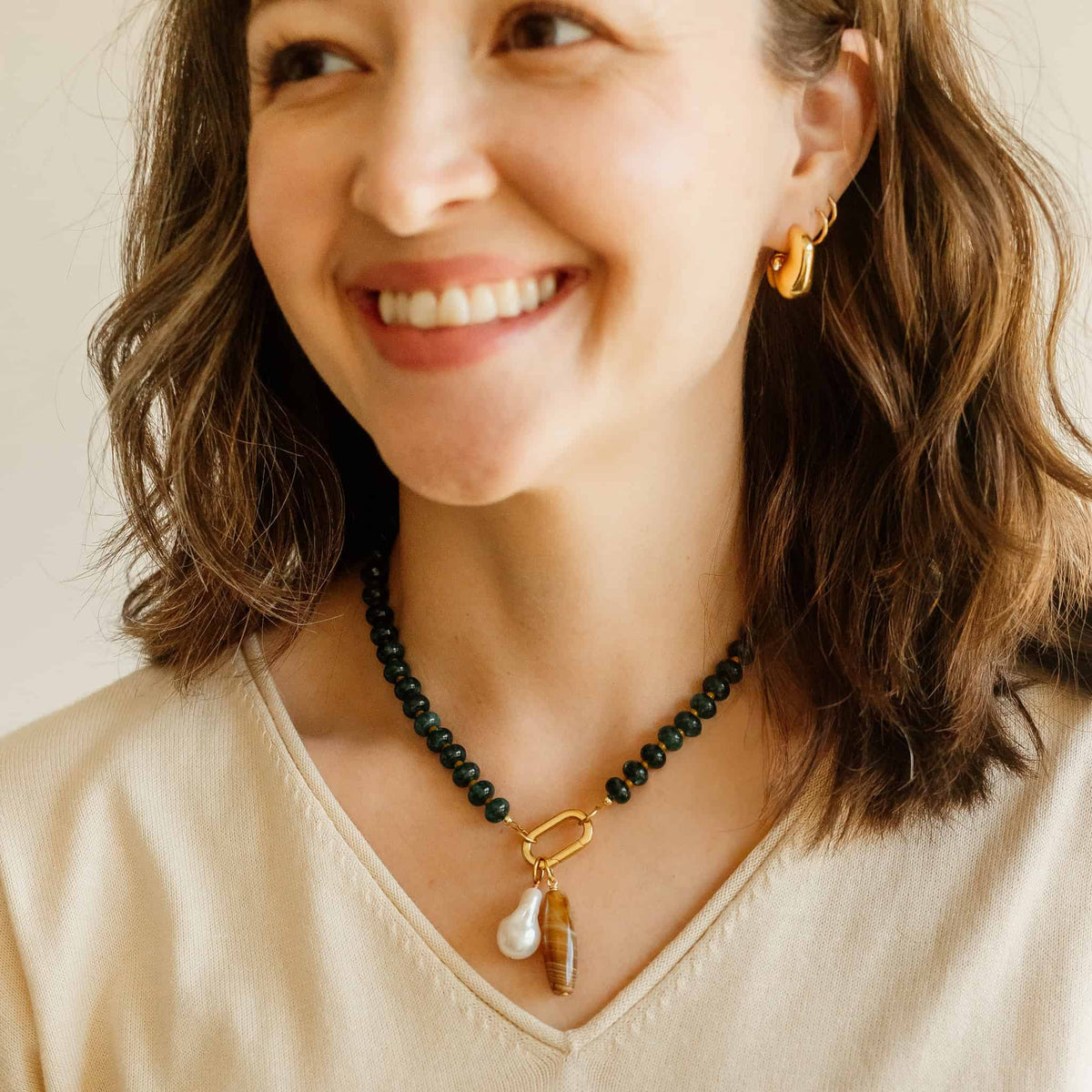 Deep Teal Gemstone Charm Necklace