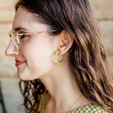 Lime Daisy Beaded Hoop Earrings