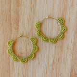 Lime Daisy Beaded Hoop Earrings