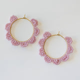 Mauve Daisy Beaded Hoop Earrings