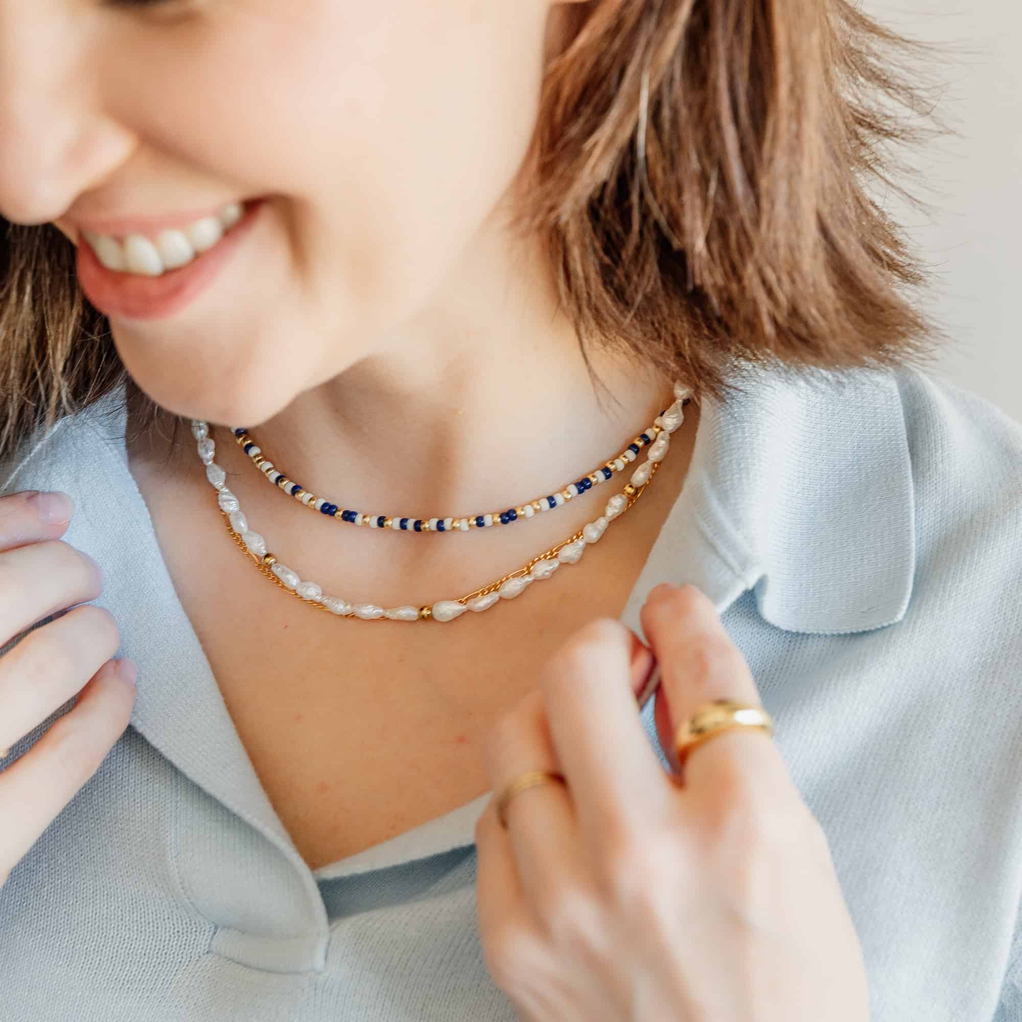 Navy Neve Beaded Necklace