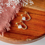 Pearl Heart Lily Earrings