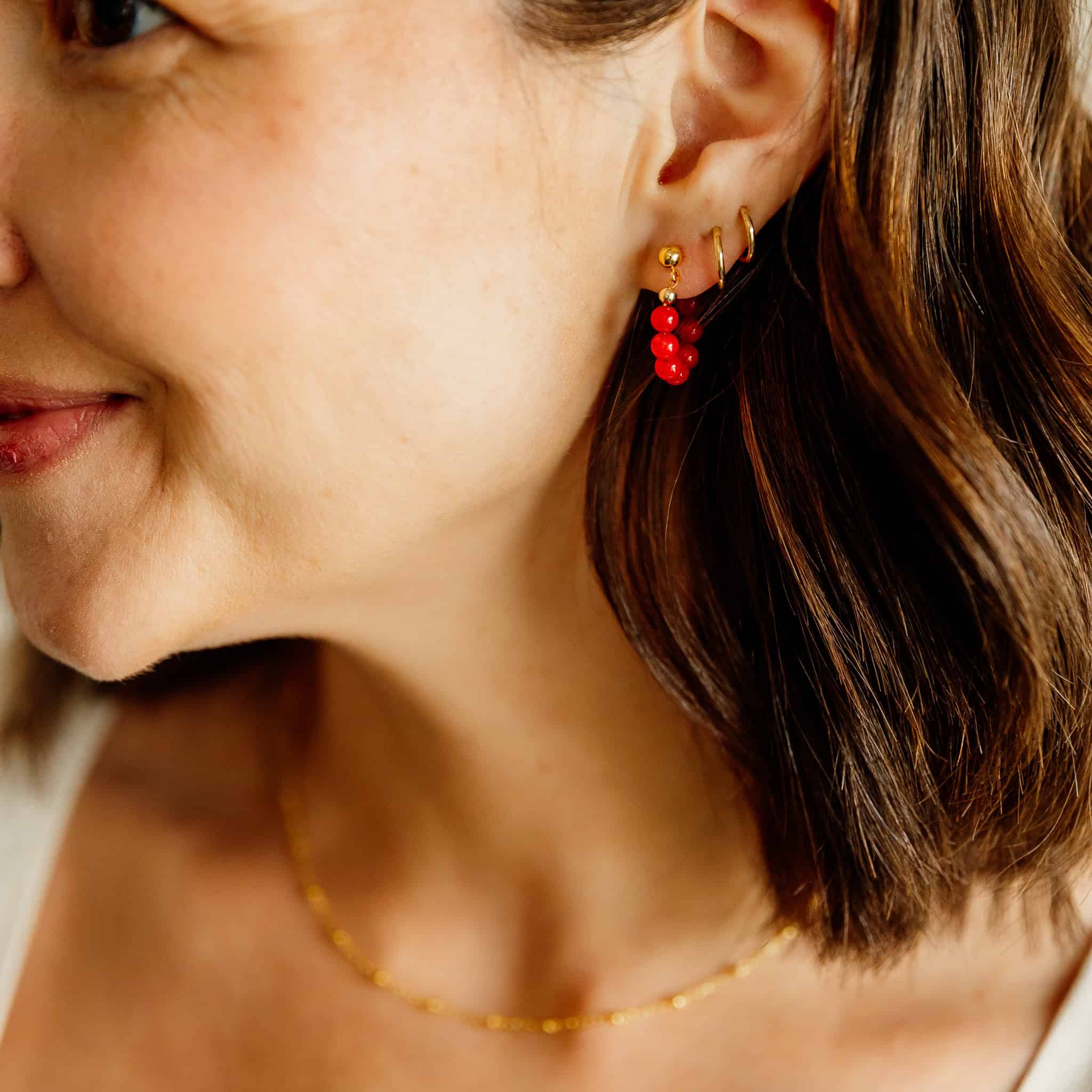 Red Coral Hoop Earrings