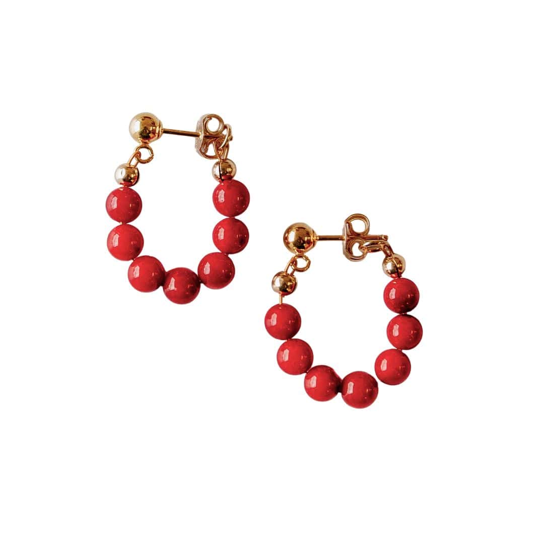 Red Coral Hoop Earrings