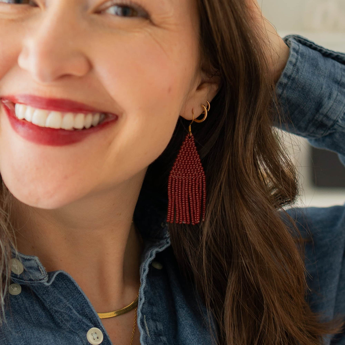 Dark Red Serena Beaded Earrings