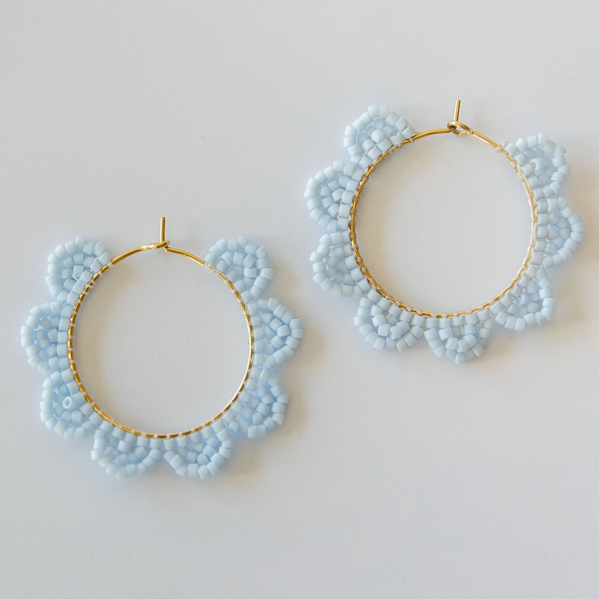 Sky Blue Daisy Beaded Hoop Earrings