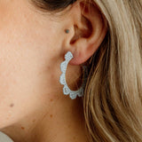 Sky Blue Daisy Beaded Hoop Earrings