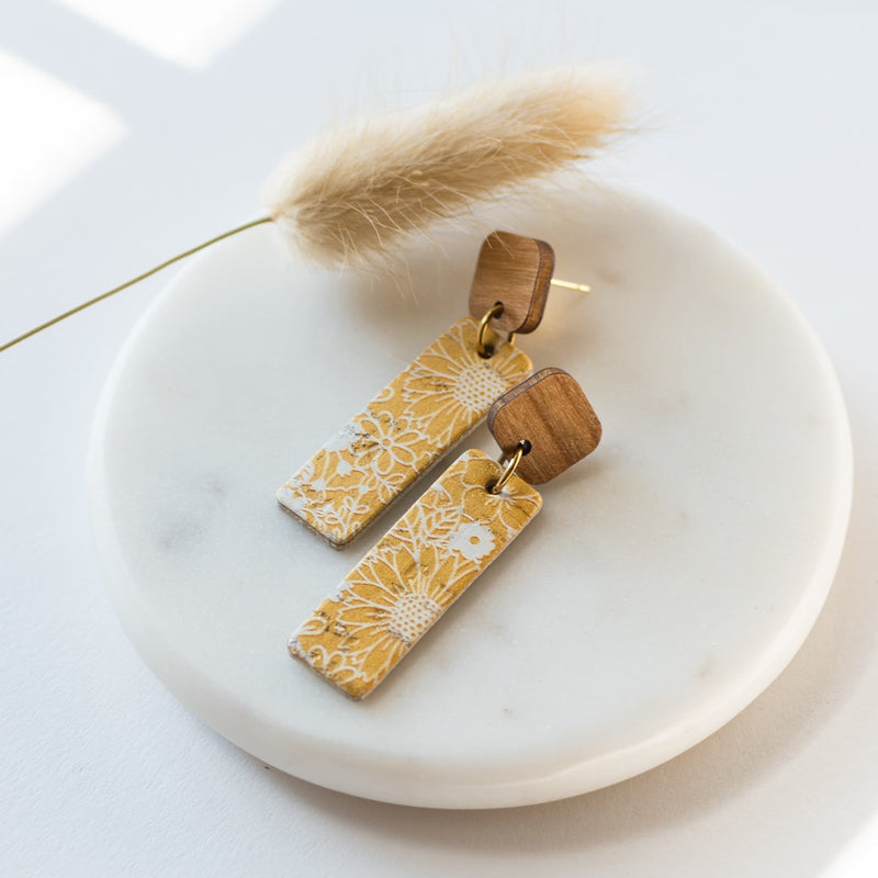 wood and yellow natural lightweight earrings