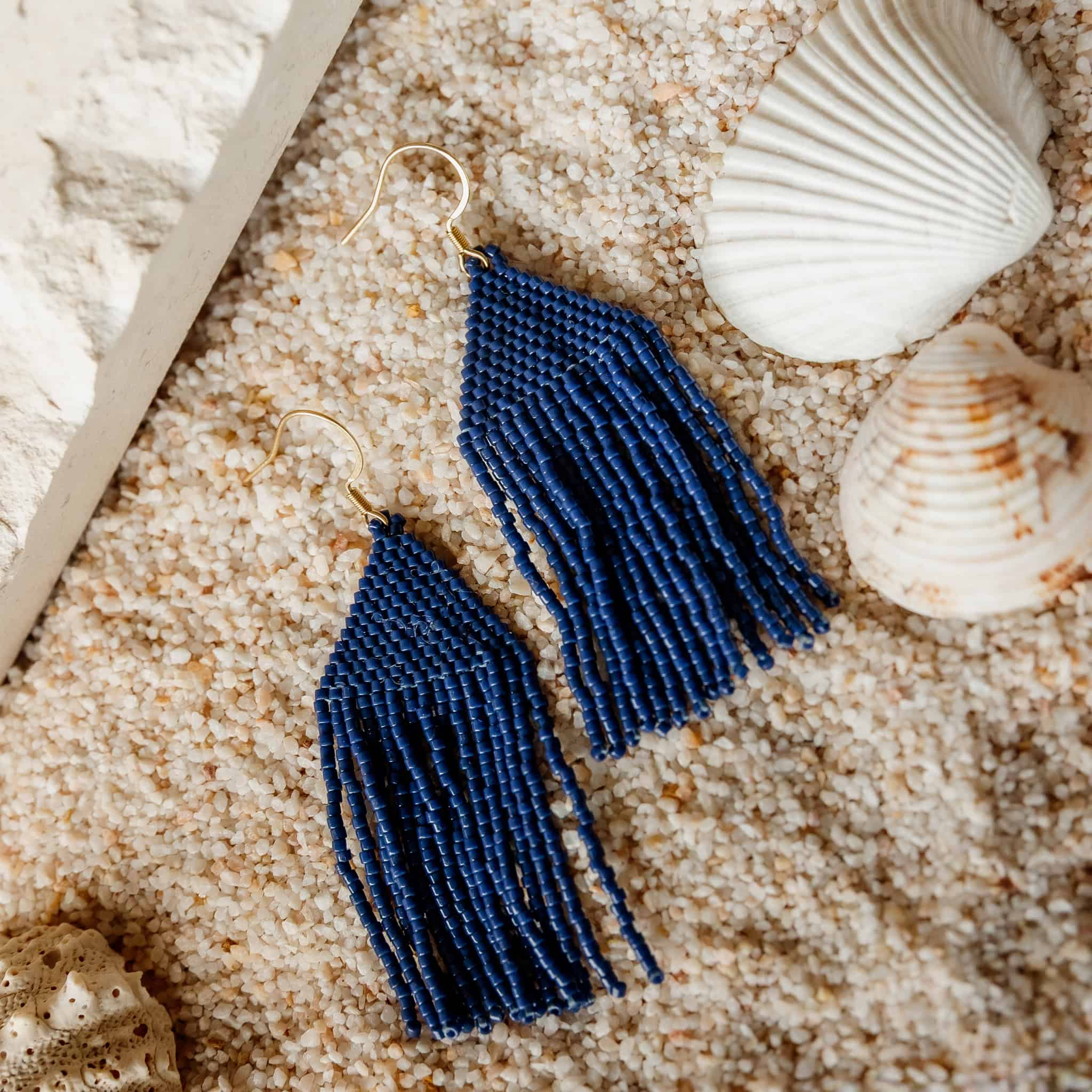 Navy Serena Beaded Earrings