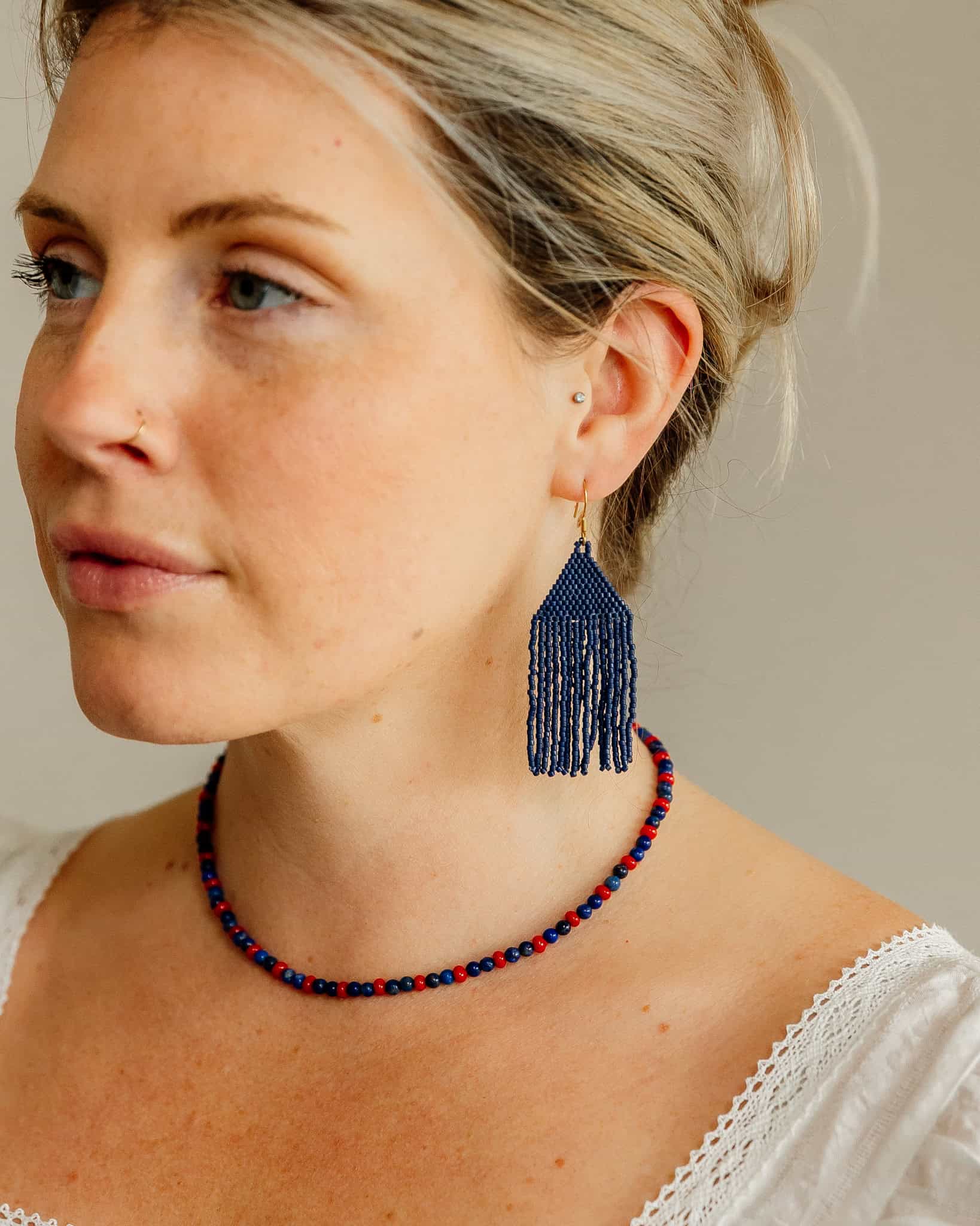 Navy Serena Beaded Earrings