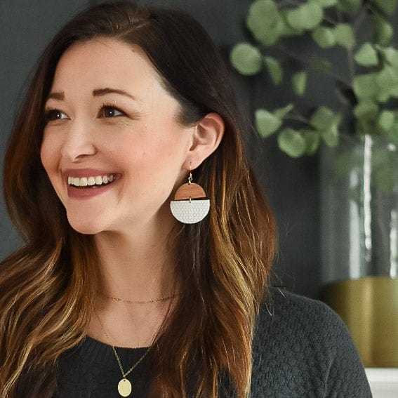 leather wood statement earrings sela designs cause based charity jewelry by Ashleigh Becker