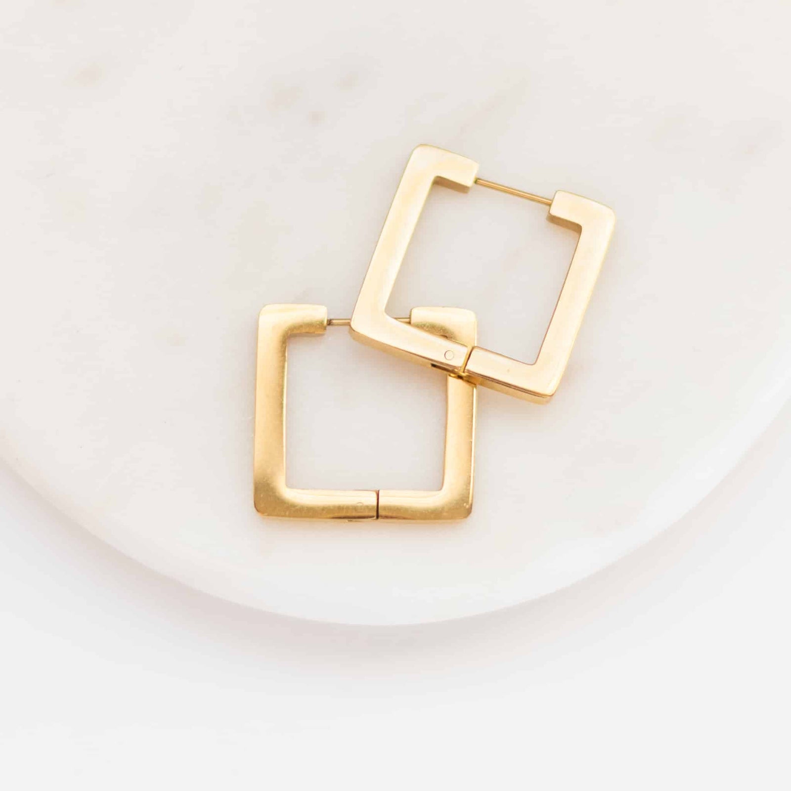 thumbnail image 2 of Clip-On Square Link Hoop Earrings – Gold Tone, Smooth Finish, For Non-Pierced Ears 2 of 5