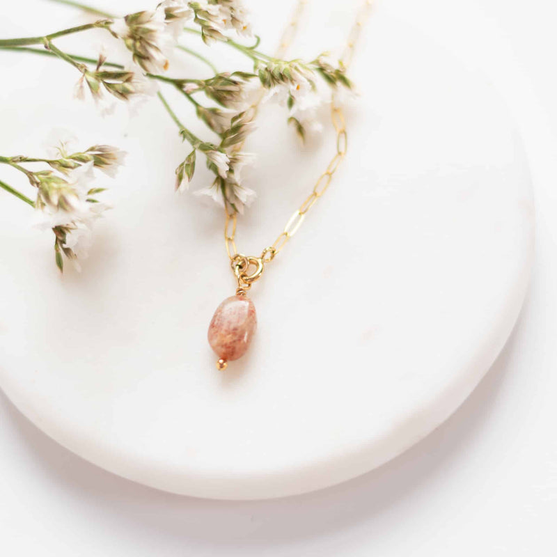 sunstone charm necklace paperclip link chain